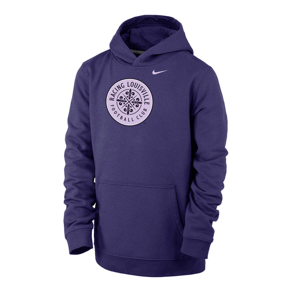 Youth Nike Racing Louisville FC Crest Purple Hoodie - Front View