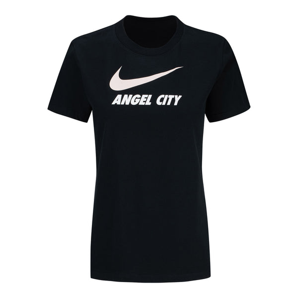 Women's Nike Angel City Swoosh Black Tee - Front View