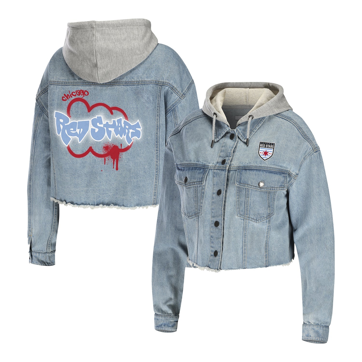 Women's Chicago Red Stars WEAR Cropped Denim Jacket - Front View