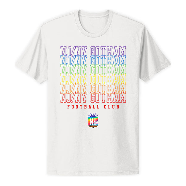 Unisex NJ/NY Gotham Pride Repeat White Tee - Front View