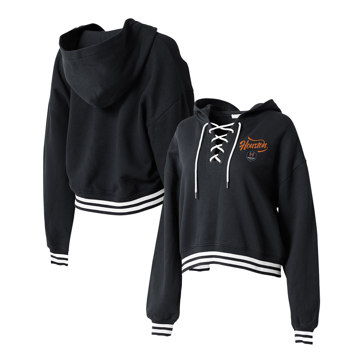 Women's Houston Dash WEAR Cropped Black Hoodie - Front View