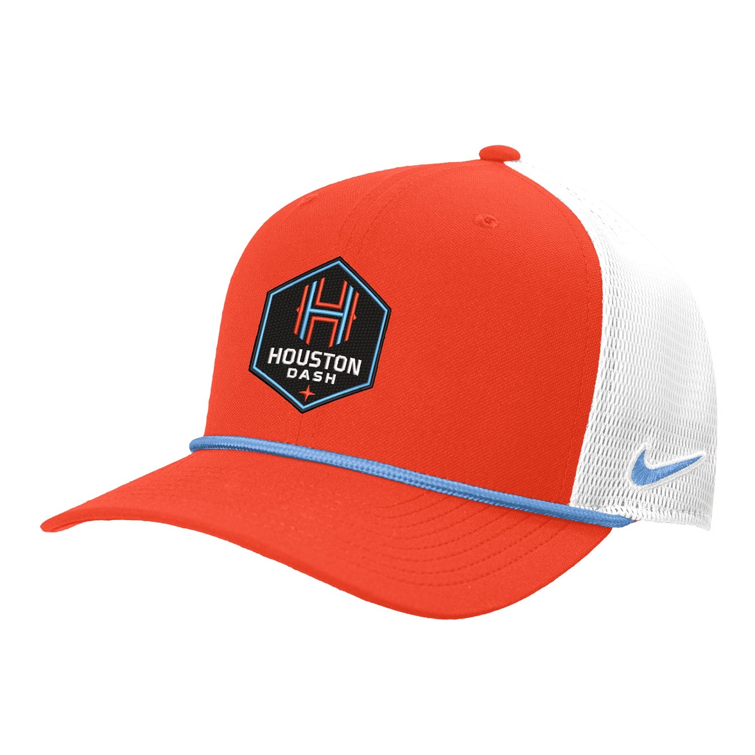 Adult Nike Houston Dash Orange Rope Trucker Hat - Front View