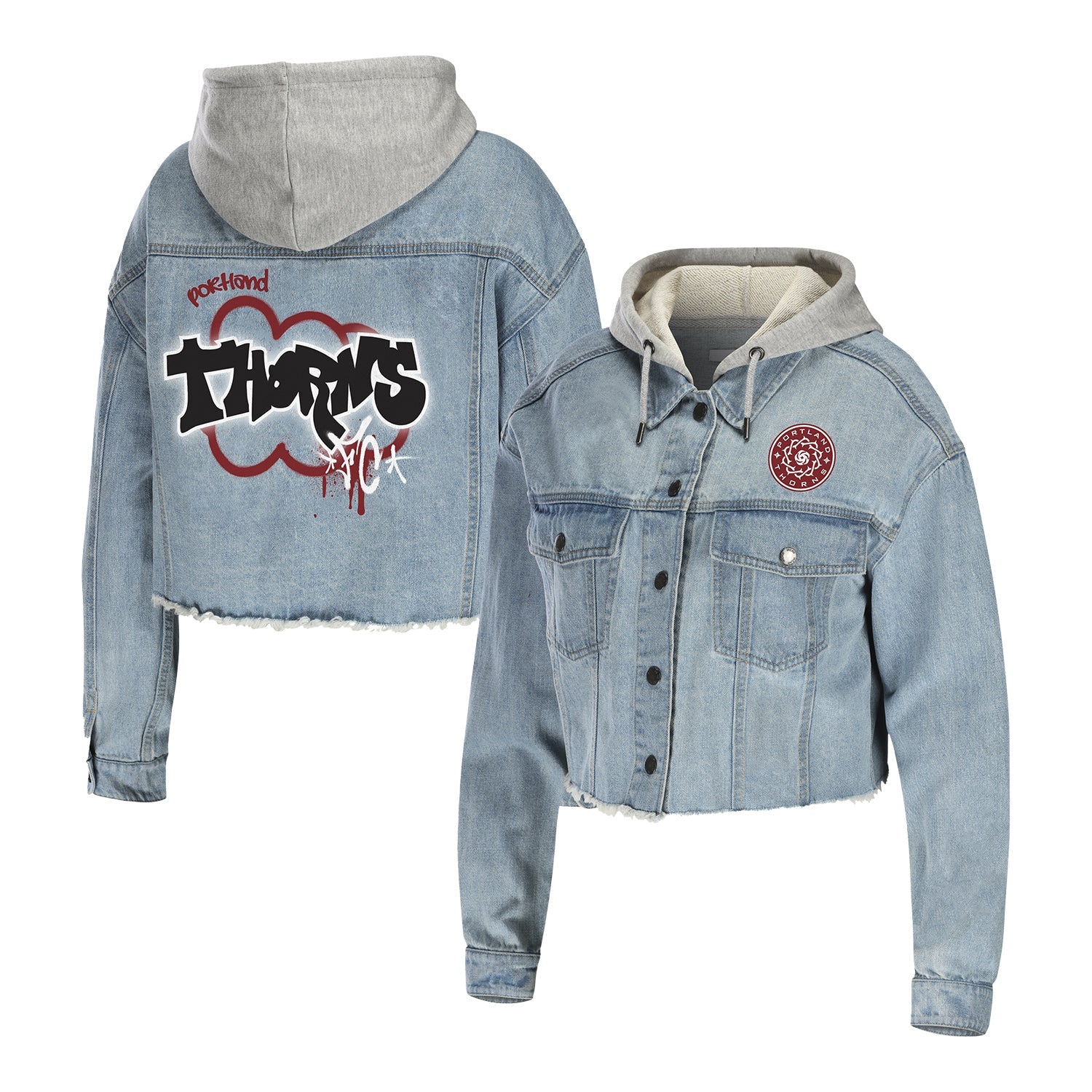 Women's Portland Thorns WEAR Cropped Denim Jacket - Front View