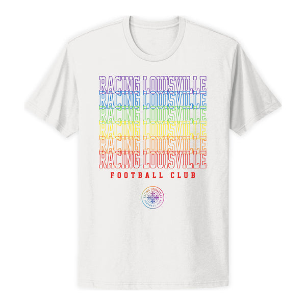 Unisex Racing Louisville Pride Repeat White Tee - Front View