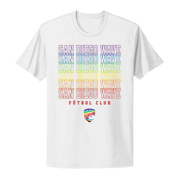 Unisex San Diego Wave Pride Repeat White Tee - Front View