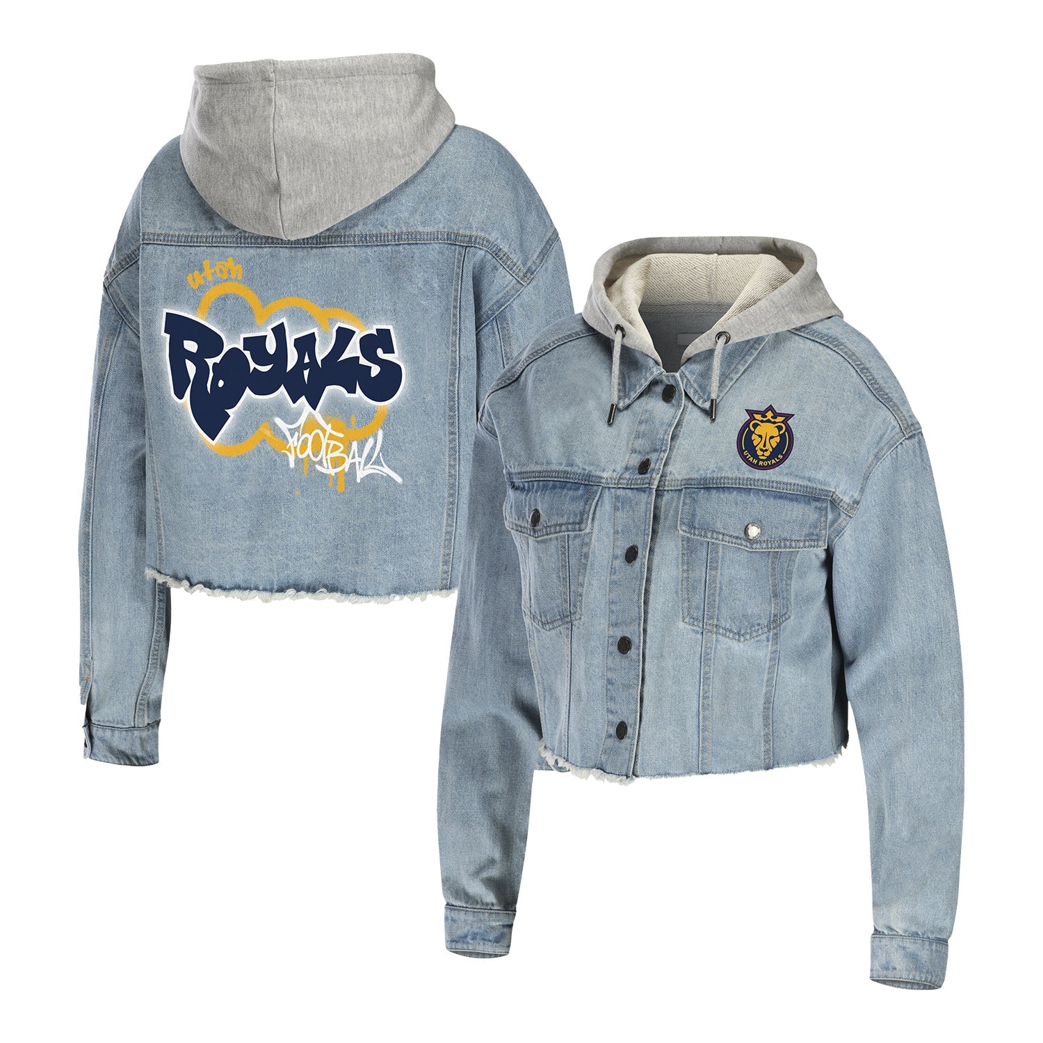 Women's Utah Royals WEAR Cropped Denim Jacket - Front View