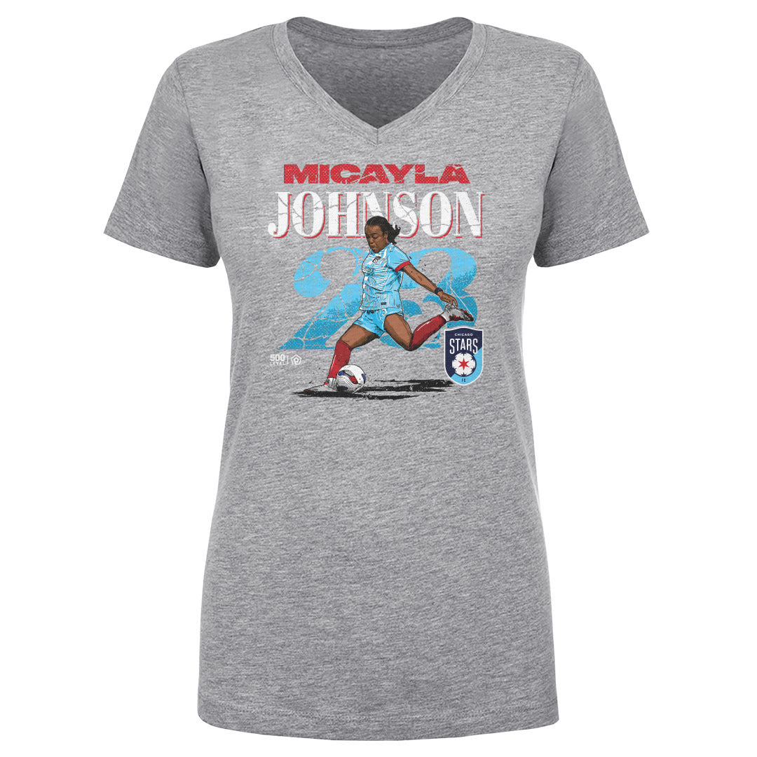 Women's Chicago Stars Micayla Johnson Cracked Number V-Neck Tee