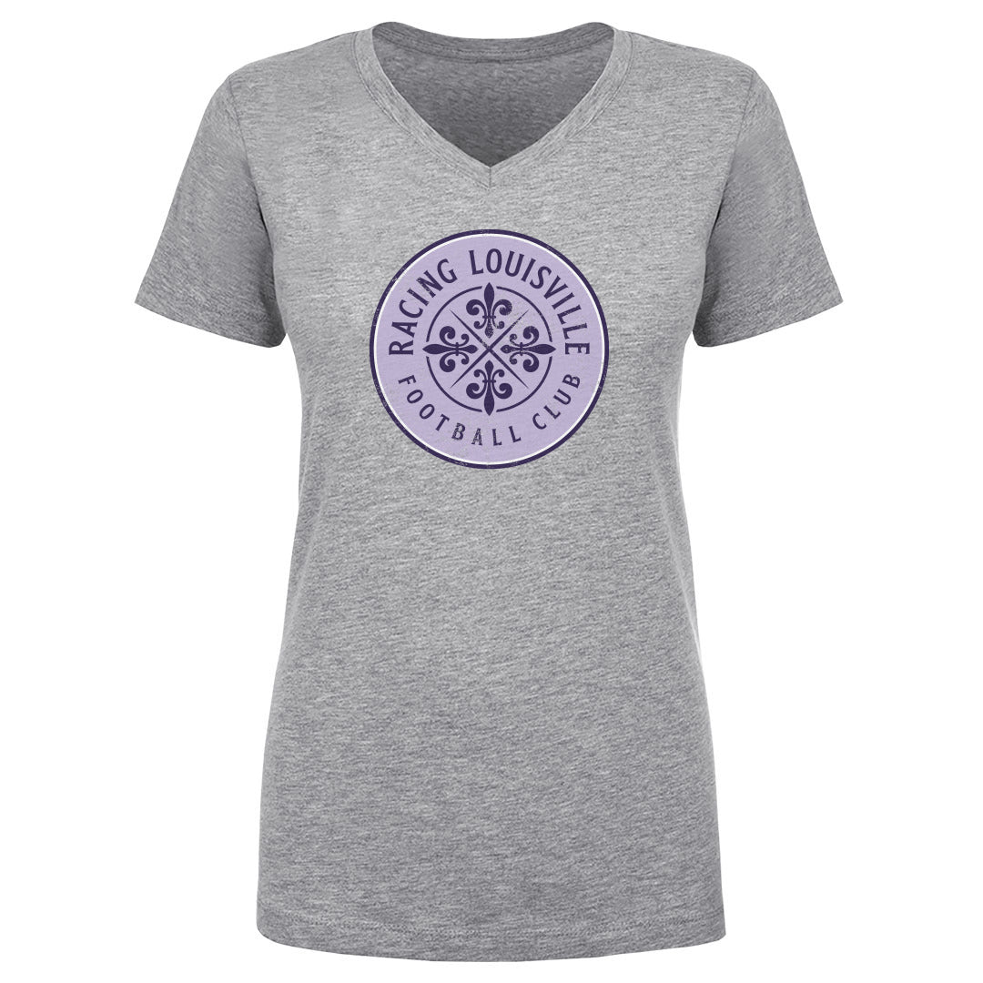 Women's Racing Louisville Black Vintage Primary Logo V-Neck Tee