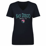 Women's San Diego Wave Navy Arched Wordmark V-Neck Tee
