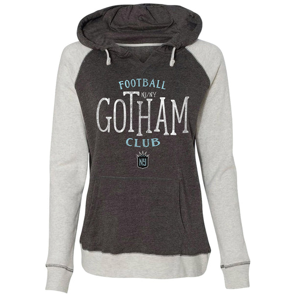 NJ/NY Gotham Women's Raglan Pullover Hood in Gray - Front View