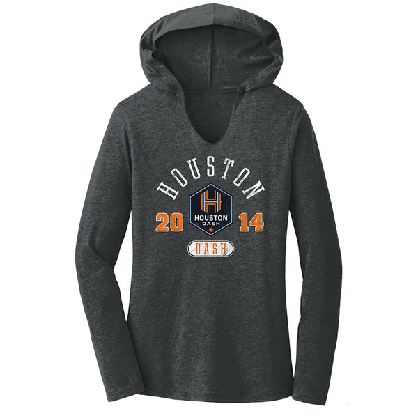 Houston Dash Women's Long Sleeve Hooded Tee in Gray - Front View