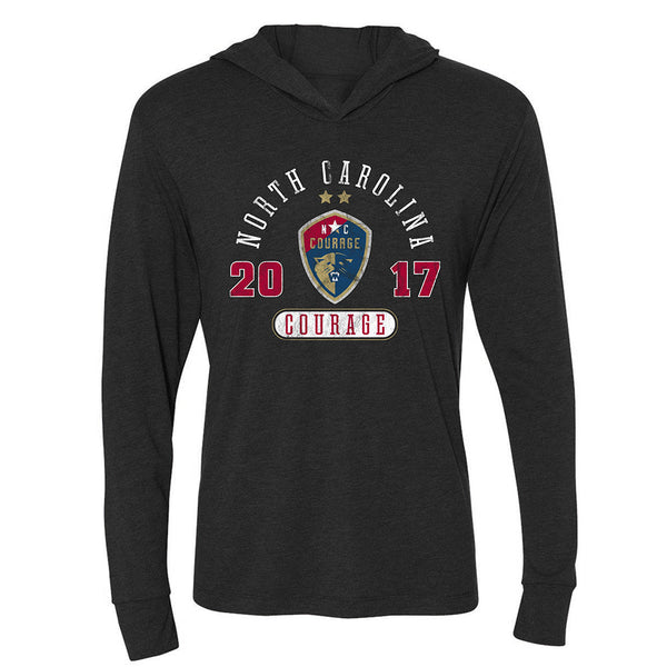 North Carolina Courage Women's Long Sleeve Hooded Tee in Black - Front View