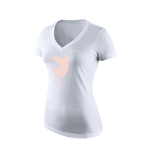 Angel City Women's Nike V Neck Tee in White - Front View