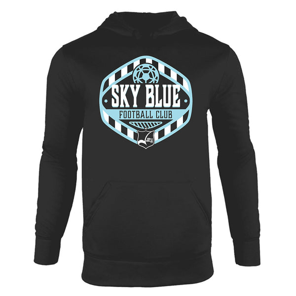 Sky Blue Fleece Pullover Hood in Black - Front View