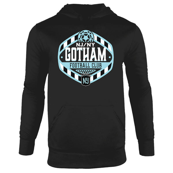 NJ/NY Gotham Fleece Pullover Hood in Black - Front View