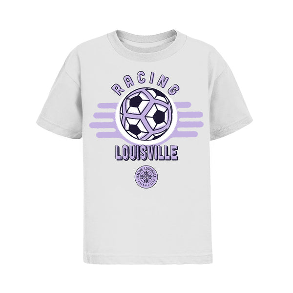 Racing Louisville FC Youth Tee in White - Front View